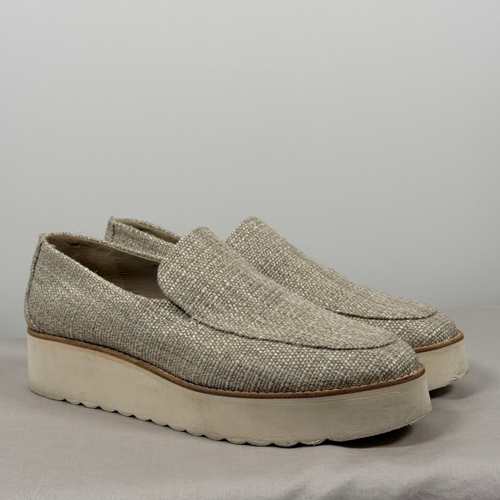 Vince Zeta Platform Loafers 9.5 Beige‎ Woven Tweed Slip On Shoes Coastal